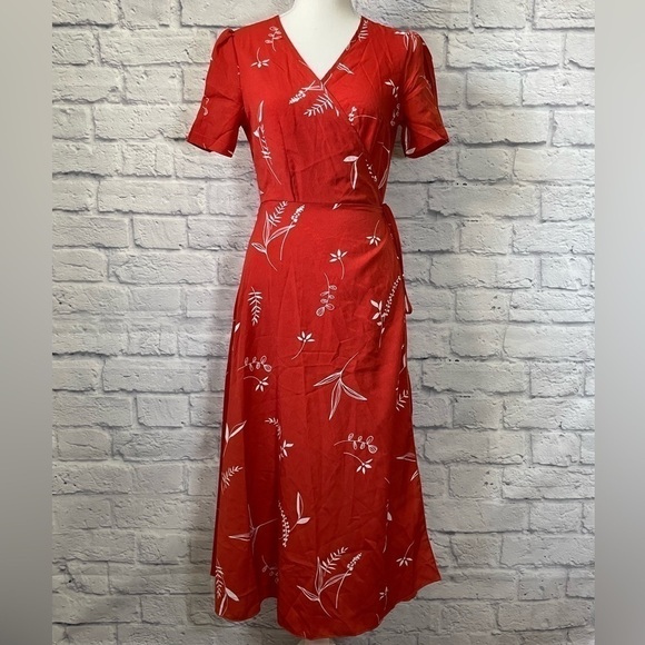 SHEIN Floral Print Maxi True Wrap Short Sleeve Dress Size Extra Small - Picture 2 of 9